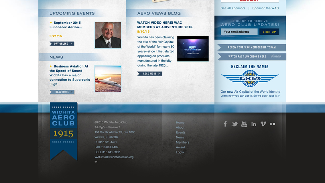Example of Wichita Aero Club's homepage design.