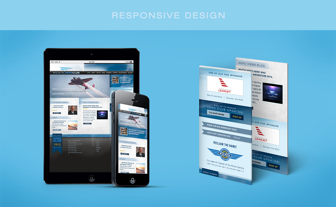 Example of responsive design page developed for Wichita Aero Club.