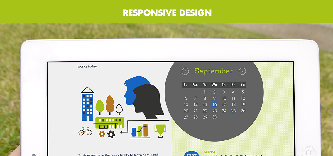 View of WorkWell Kansas' website on tablet, designed by Entermotion, a Wichita web-design studio.