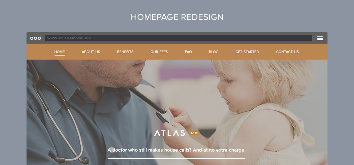 View of Atlas' website header design, designed by Entermotion, a Wichita web-design studio.