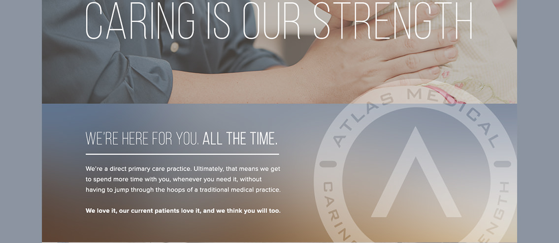 View of Atlas' website design, designed by Entermotion, a Wichita web-design studio.