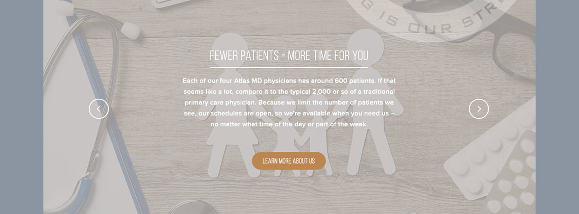View of Atlas' rotating slider, designed by Entermotion, a Wichita web-design studio.