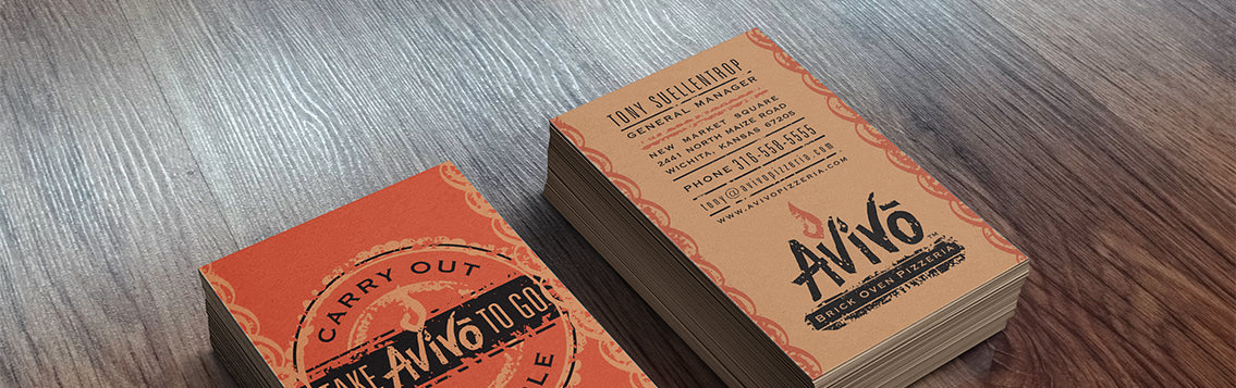 View of Avivo's logo design on business card stationery, designed by Entermotion, a Wichita web-design studio.