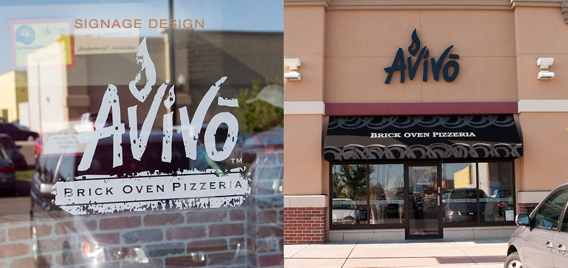 View of Avivo's signage on building, designed by Entermotion, a Wichita web-design studio.