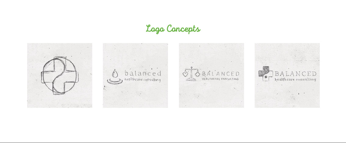 Logo sketches designed by Entermotion, featuring four sketches of the Balanced Heathcare logo.