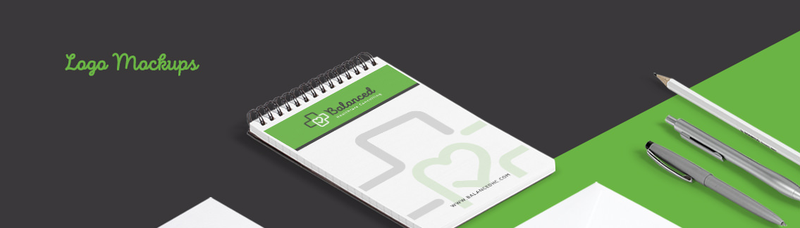 Logo mockup designed by Entermotion, featuring Balanced Healthcare logo on spiral notebook.