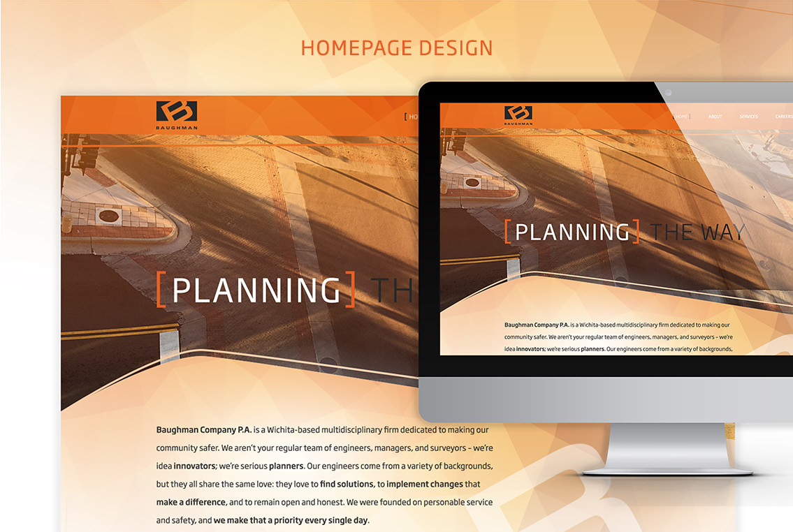 Homepage design for Baughman, featuring page text.