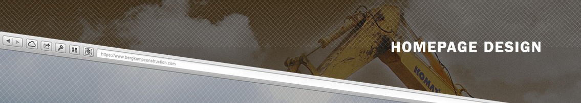 Close up browser with Bergkamp Construction's website displayed.