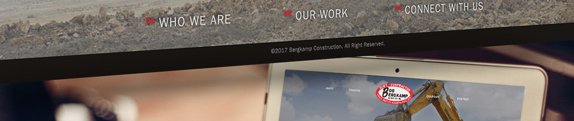 Close up of Bergkamp Construction's website designed by Entermotion design studio.