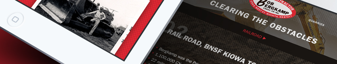 Detail of iPad screen with image of man in front of construction equipment.