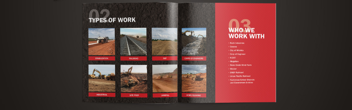 Gallery of images in brochure featuring railroad track and construction sites.