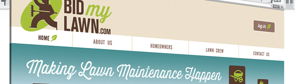 Detail of Bid My Lawn’s website featuring main nav and header.