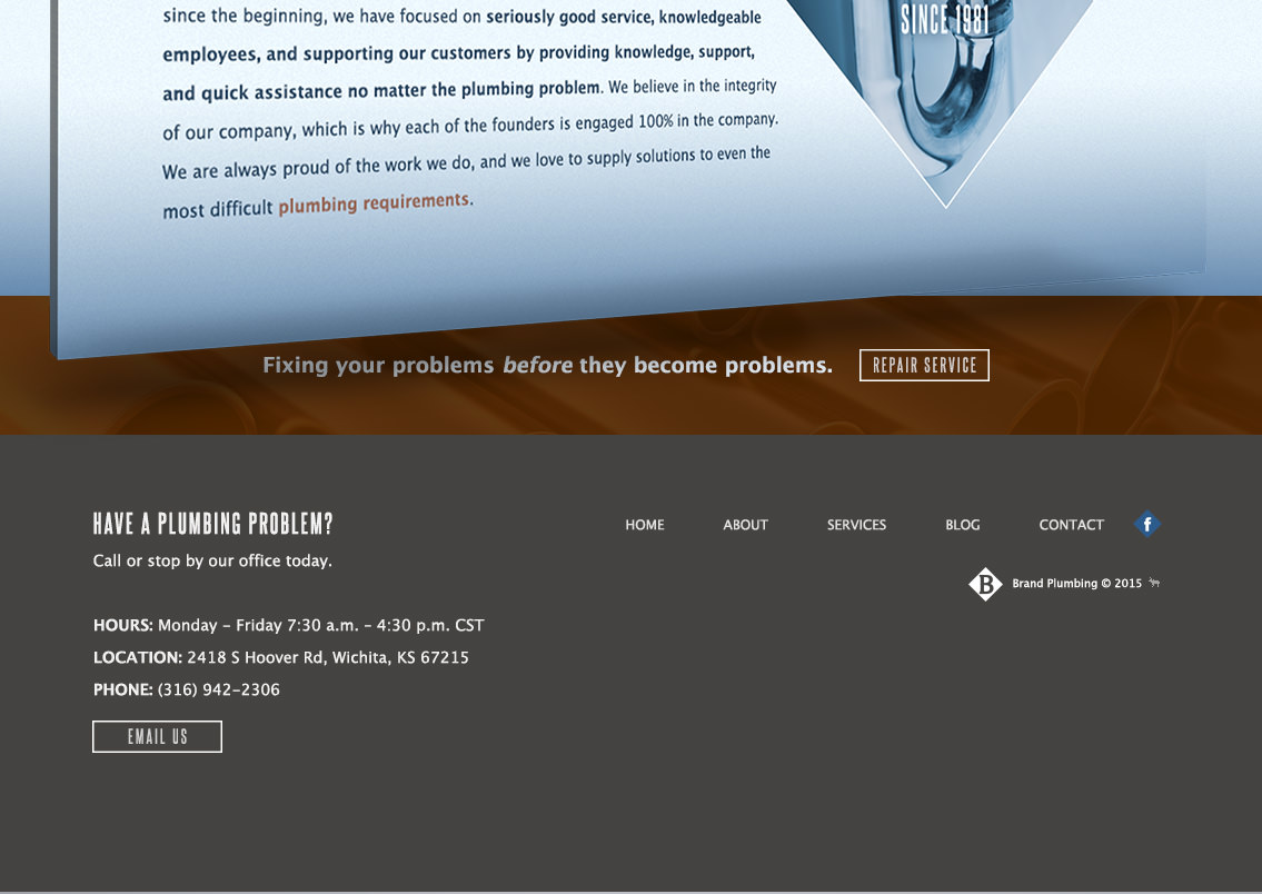 Close-up of Brand Plumbing's footer.