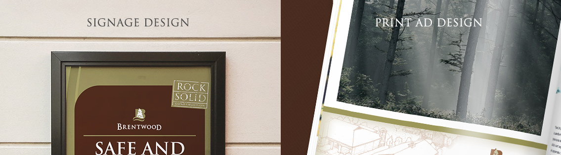 Close-up of Brentwood's signage and print ad design, designed by Entermotion, a Wichita web-design studio.