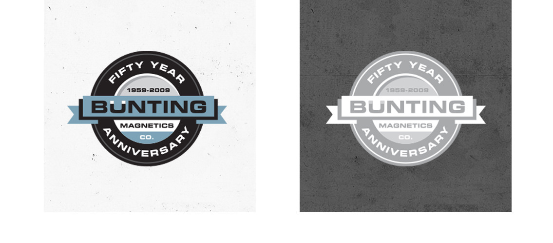 Detail of Bunting Magnetics anniversary banner.