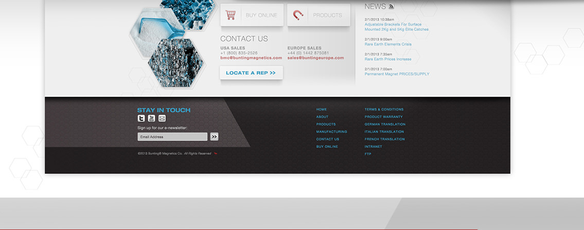 Close-up of footer links for Bunting Magnetics.