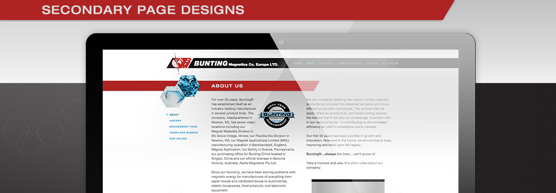 Secondary page design for Bunting Magnetics.