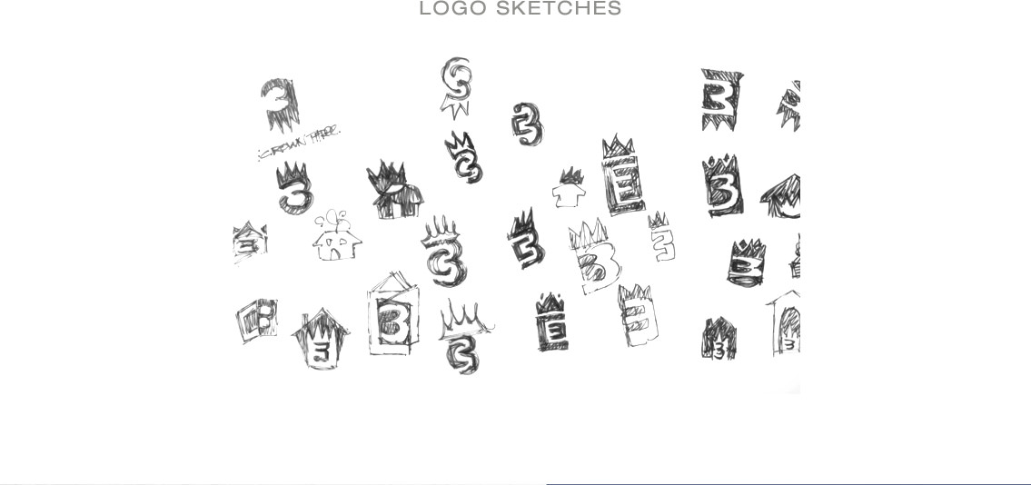 View of Crown Three Realty's logo concept sketches, designed by Entermotion, a Wichita web-design studio.