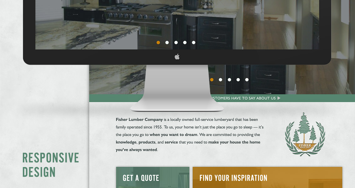 Close-up of responsive design example for Fisher Lumber.