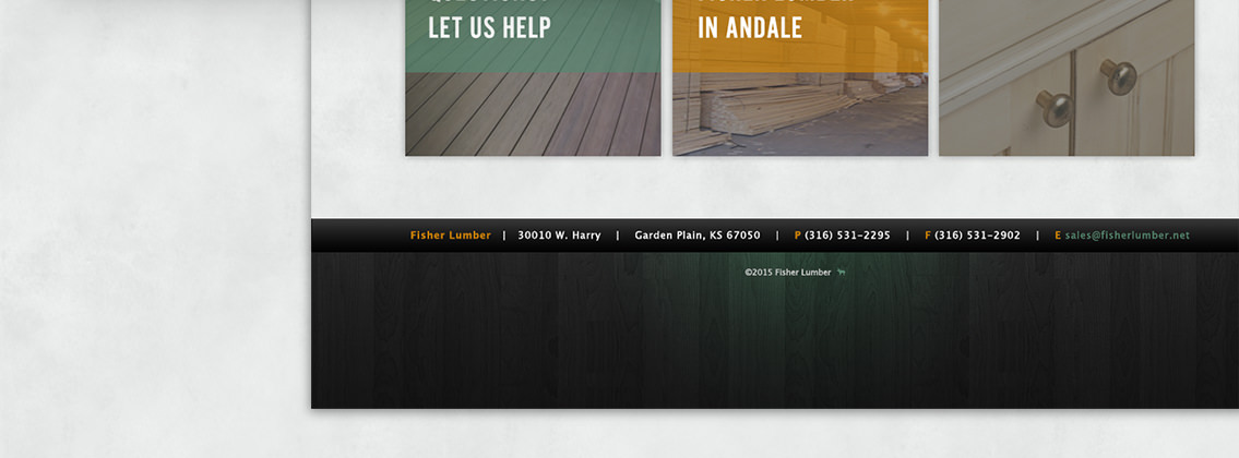 Close-up of let's help and Andale location page text for Fisher Lumber.