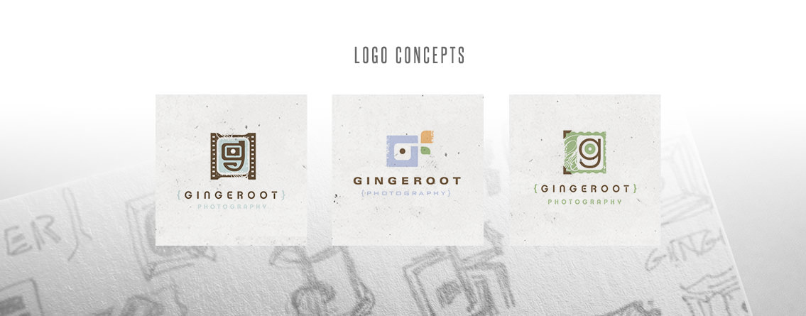 View of Gingeroot's logo concepts, designed by Entermotion, a Wichita web-design studio.