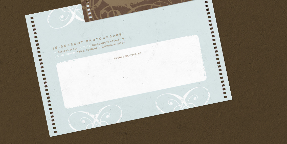 View of Gingeroot's postcard design, designed by Entermotion, a Wichita web-design studio.