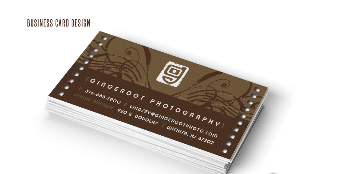 View of Gingeroot's business card design, designed by Entermotion, a Wichita web-design studio.