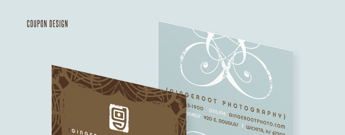 View of Gingeroot's coupon design, designed by Entermotion, a Wichita web-design studio.
