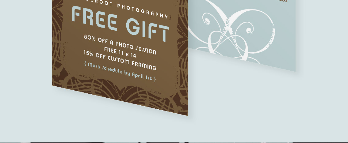 View of Gingeroot's coupon design, designed by Entermotion, a Wichita web-design studio.