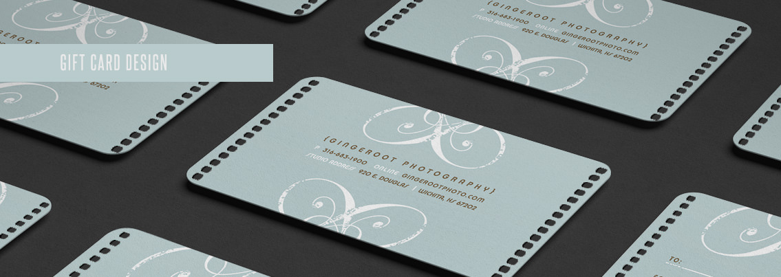 View of Gingeroot's gift card design, designed by Entermotion, a Wichita web-design studio.