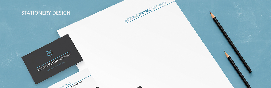View of  Heartspring's stationery design, designed by Entermotion, a Wichita web-design studio.