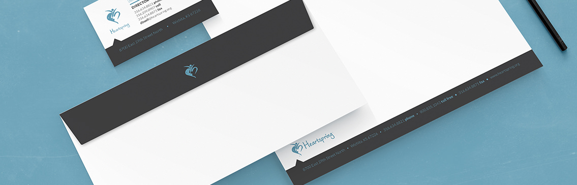 View of  Heartspring's stationery design, designed by Entermotion, a Wichita web-design studio.