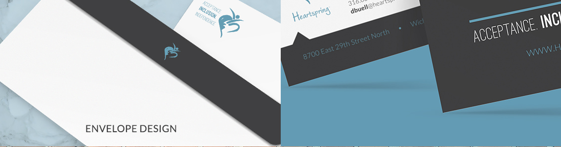 View of  Heartspring's envelope design, designed by Entermotion, a Wichita web-design studio.