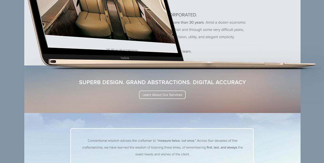 Snippet of secondary page design for Hiller, Inc., featuring the Hiller, Inc. logo.