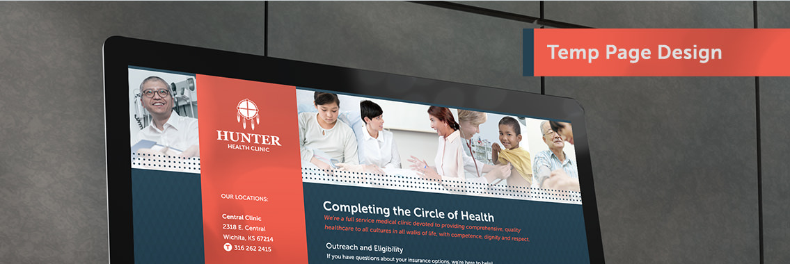 View of Hunter Health Clinic's temporary page design, designed by Entermotion, a Wichita web-design studio.