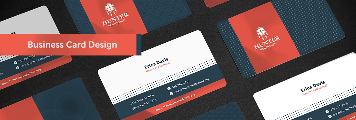 View of Hunter Health Clinic's business card design, designed by Entermotion, a Wichita web-design studio.