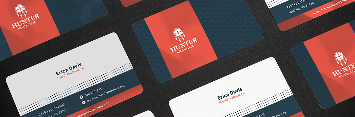 View of Hunter Health Clinic's business card design, designed by Entermotion, a Wichita web-design studio.
