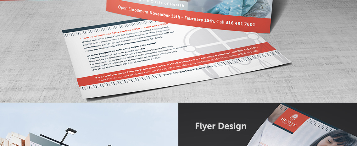 View of Hunter Health Clinic's flyer design, designed by Entermotion, a Wichita web-design studio.