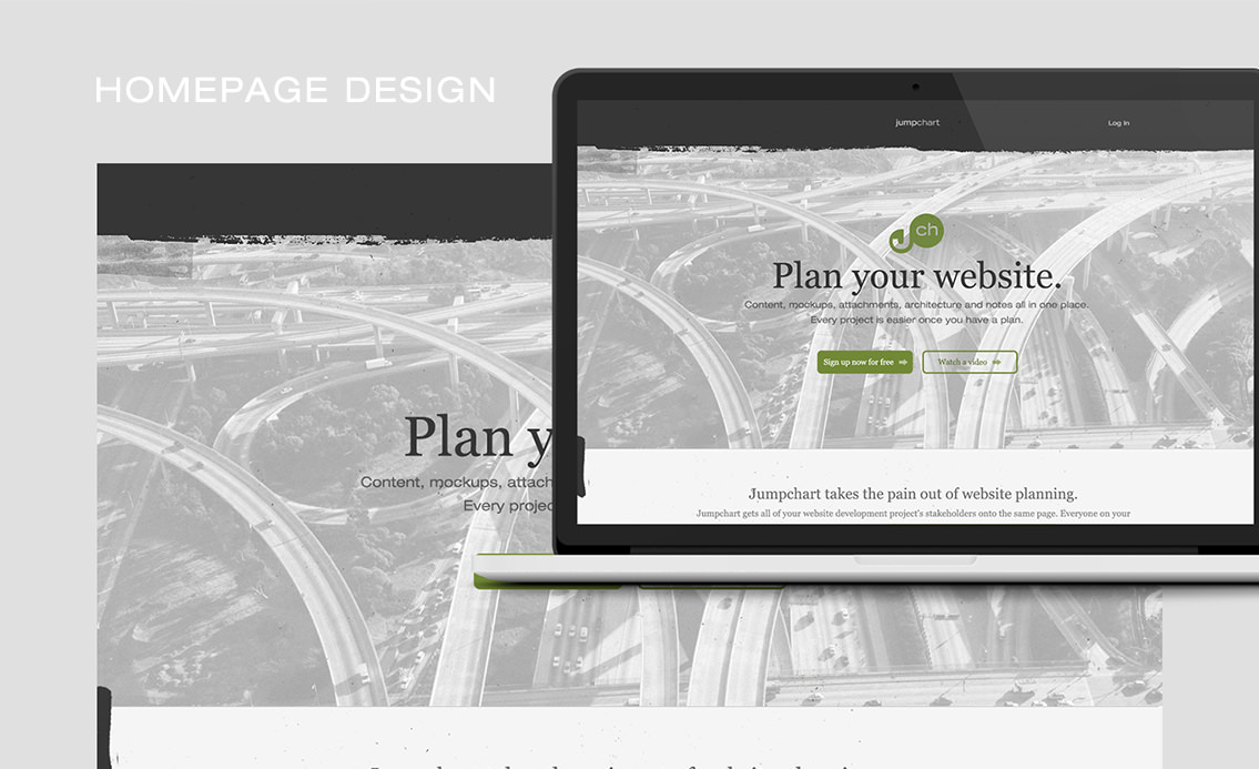 Jumpchart homepage design displayed on laptop.