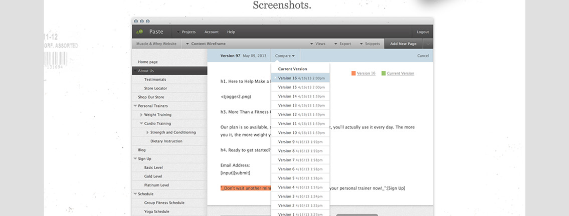 View of versioning buttons for Jumpchart.