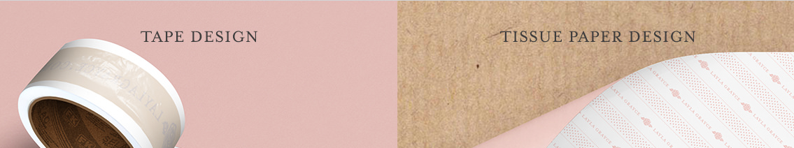 Close up of silver tape dispenser on pink back ground next to close up of pink tissue paper on brown background.