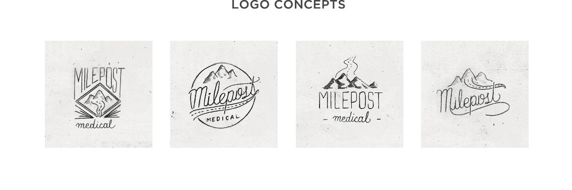 Close-up of Milepost's logo concepts, designed by Entermotion, a Wichita web-design studio.