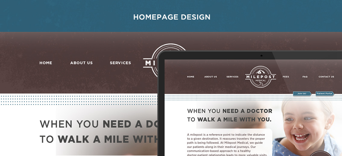 Close-up of Milepost's homepage website design and header, designed by Entermotion, a Wichita web-design studio.