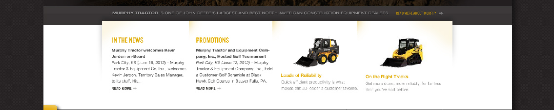 Detail of footer featuring yellow construction equipment on white background.