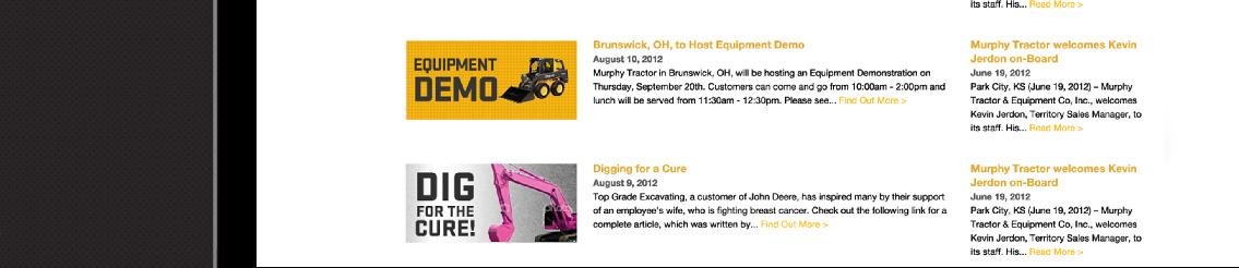 White background featuring small text boxes about Murphy Tractor's upcoming events.