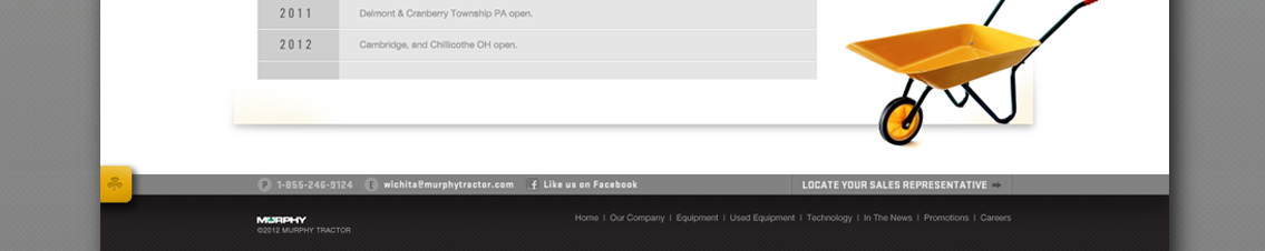 Yellow wheelbarrow next to details about Murphy Tractor's history.