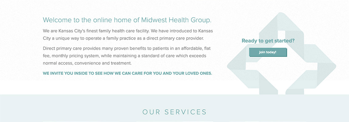 View of Midwest Health Group's website, designed by Entermotion, a Wichita web-design studio.