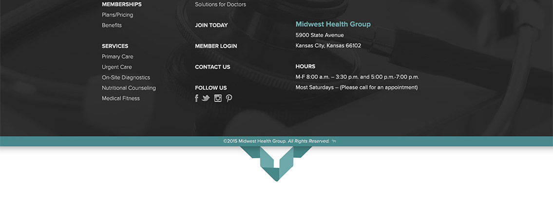 View of Midwest Health Group's website footer, designed by Entermotion, a Wichita web-design studio.