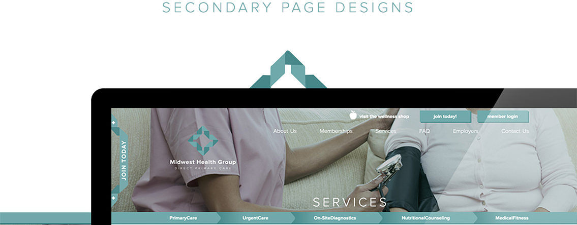 View of Midwest Health Group's secondary website page design, designed by Entermotion, a Wichita web-design studio.