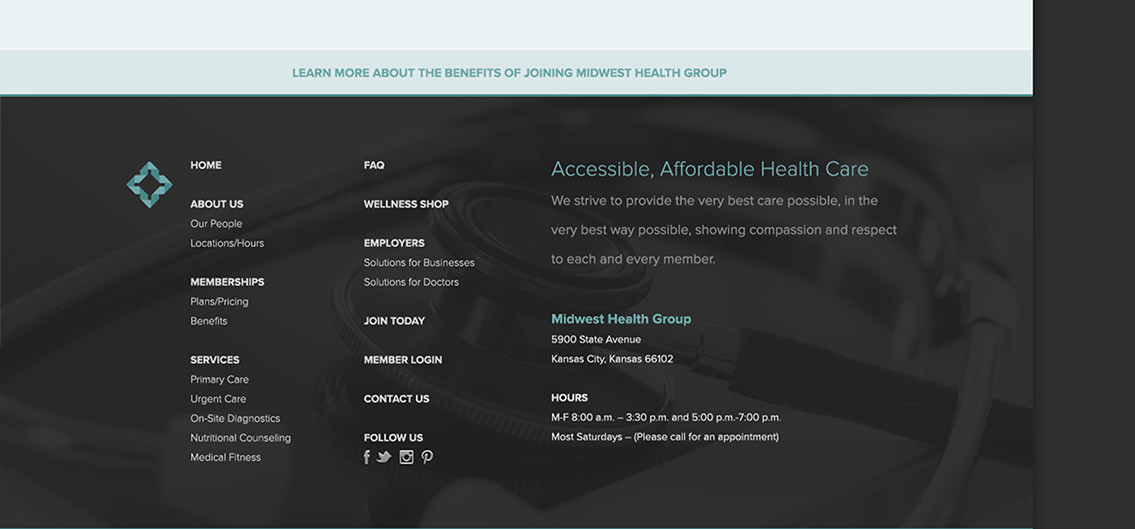 View of Midwest Health Group's website, designed by Entermotion, a Wichita web-design studio.